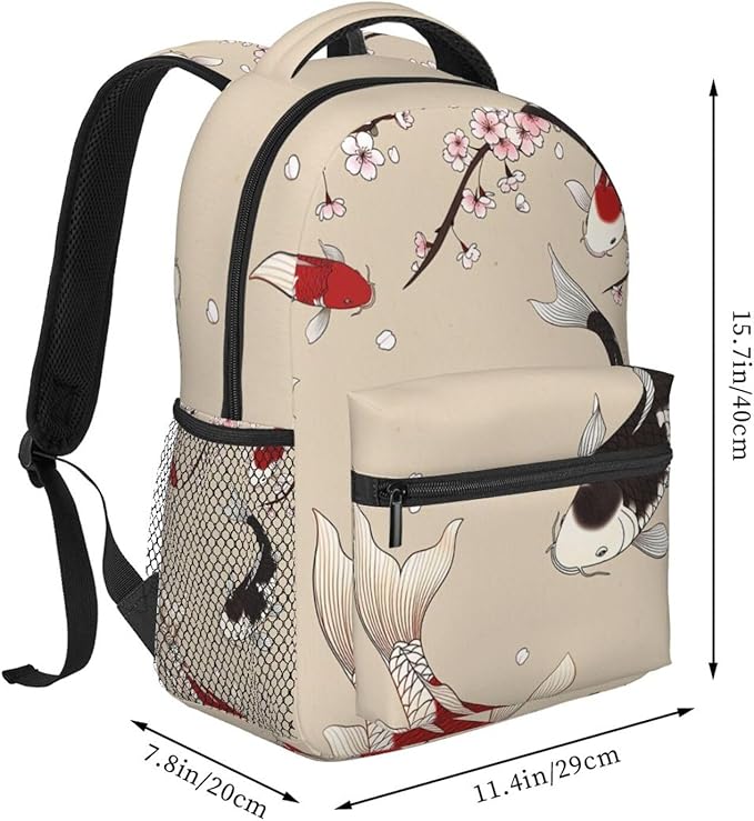 Men Women Lightweight Fish Carps Animals Wildlife Daypack Bookbag Big Capacity Carry On Bag With Side Pockets for Camping Travel Bicycle