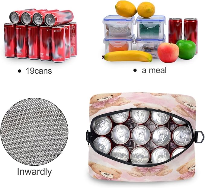 ALAZA Teddy Bear Pink White Camouflage Lunch Box for Men Women Adults Insulated Lunch Bag Cooler Bag with Adjustable Shoulder Strap for Work Picnic Travel