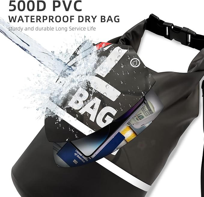 Waterproof Dry Bag for Women and Men,5L Roll Top Lightweight Storage Bag Reflective Backpack with Waterproof Phone Pouch Suitable for Travel Swimming Boating Kayaking Paddle Accessories