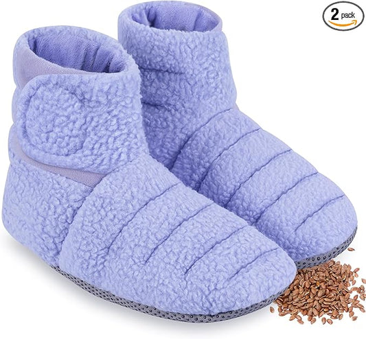 REVIX Microwavable Foot Warmers, Heated Booties for Cold Feet & Discomfort Relief, Microwavable Slippers with Adjustable Fit and Non-Slip Sole for Women & Men, Purple S