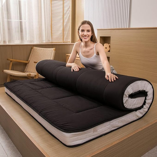 MAXYOYO Cot Mattress Floor Futon Mattress, Narrow Twin Futon Single Bed for Adults, Foldable Roll Up Bed for Kids, Black