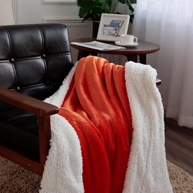 NANPIPER Fleece Blanket Sherpa Throw,Soft Fuzzy Blankets for Couch,Orange 50"x60"
