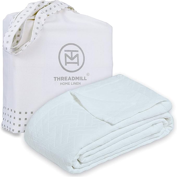 Threadmill Luxury Cotton Blankets for Queen Size Bed |All-Season 100% Cotton Queen Size Blanket | Criss Cross Jacquard Cozy Lightweight, Soft Breathable Coverlet fits Full Size Bed, 90x92 | Light Blue