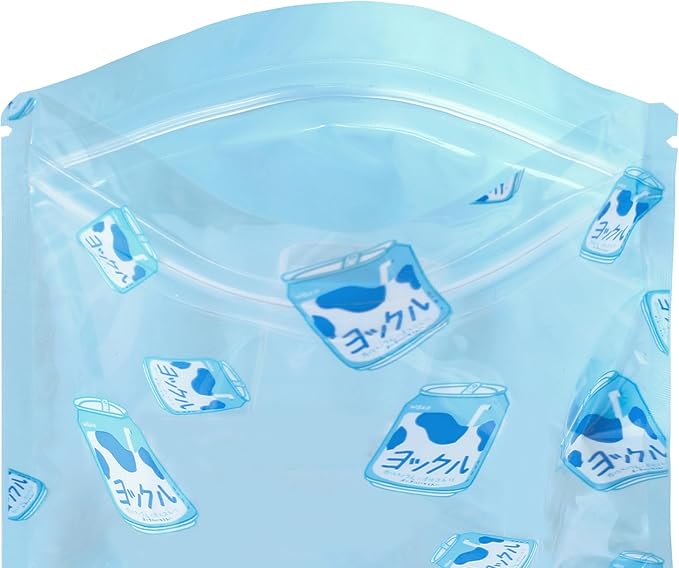 QQ Studio 100 PCS Clear Print Poly Plastic Color Empty Hangover Starter Kit with Resealable Zipper Seal Lock (Japanese Milk, 4.33 inch x 3.94 inch)