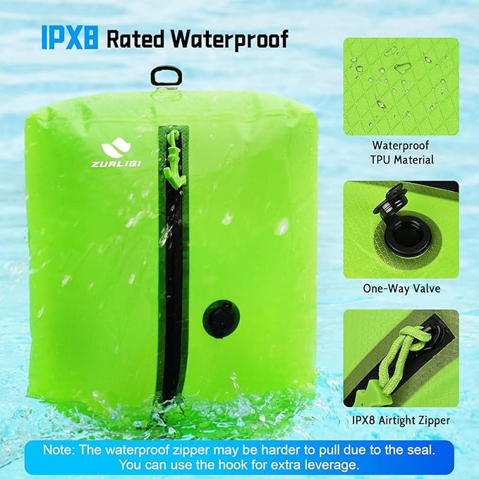 Zurligi Travel Vacuum Bags with Shoulder Strap & Mini Pump – IPX8 Waterproof Vacuum Seal Reusable 39L Carry-On Compression Bags for Clothes, Suitcase & Luggage(2-Pack, Green)
