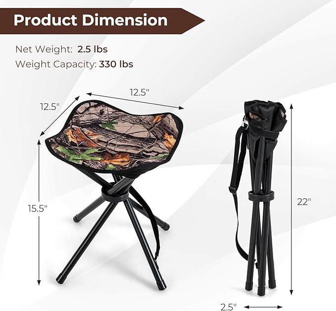 Tangkula 2 Pack Camouflage Hunting Stool, Heavy-Duty 4 Legged Folding Stool with Carrying Strap, Lightweight Portable for Hunting, Fishing, Hiking, Backpacking