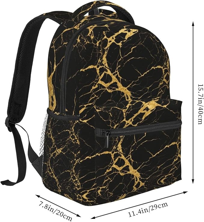 Adults Lightweight Black Marble Gold Texture Art Shoulder Book Bags Big Capacity Shoulder Bag With Adjustable Shoulder Straps for Trekking Work Walking Cycling