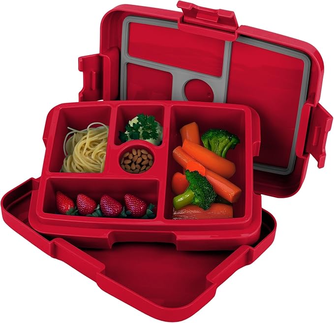 FOCO NBA Unisex-Adult Officially Licensed Team Color Stripe Primary Logo Basketball Leak Proof 5 Compartment Bento Lunch Box - Chicago Bulls