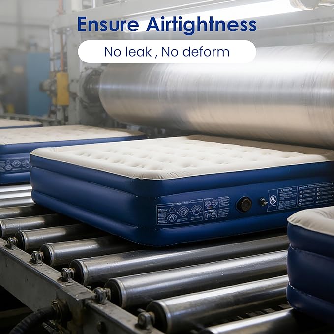 Camping Air Mattress Queen with Built in Pump 18" Thickness 660lbs Heavy Duty Comfortable Blow up Air Mattress with Carry Bag Inflatable Foldable Flocked Top Air Bed for Travel, Home (Blue & Grey)
