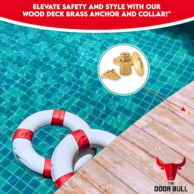 Wood Deck Brass Anchor with Collar for Pool Safety Cover. Universal Replacement for All Major Brand In-ground Swimming Pool Safety Covers (10 Pack)