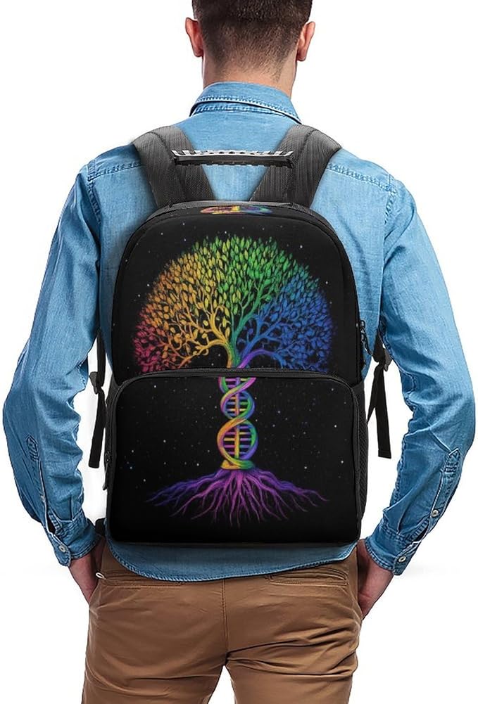 Backpack Polyester Anti-Theft Multipurpose Dna Tree Of Life Art Bookbag Large Capacity Laptop Book Bag Rucksack With Side Pockets
