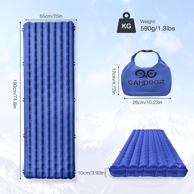 Insulated Sleeping Pads - Lightweight Sleeping Pad for Camping, 6.8 R-Value Upgraded Compact Camping Air Mattress for Backpacking, Hiking