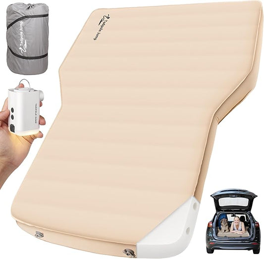 Self-Inflating Camping Mattress for Tesla Model Y & SUV, 4" Thick Foam Sleeping Pad with 9.3 R-Value, 600lbs Max Weight, Portable Air Pump Included for Travel, Road Trip & Camping