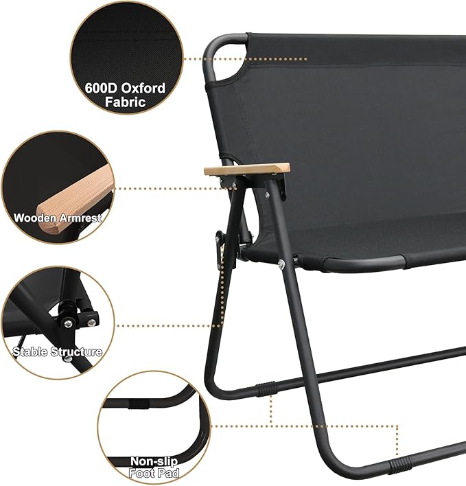 BDL Double Camping Chair Loveseat Heavy Duty Folding Double Seat Beach Chair with Armrests for Outdoor Travel Hiking Patio Beach
