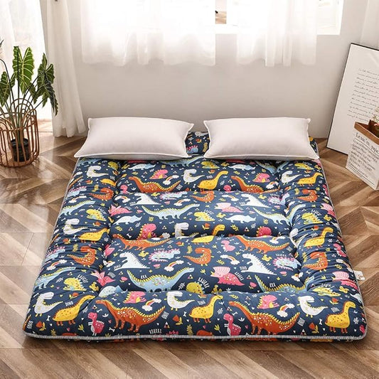 MAXYOYO Dinosaur Japanese Floor Futon Mattress for Boys Girls, Thicken Tatami Mat Sleeping Pad Foldable Bed Roll Up Mattress Floor Lounger Bed Couches and Sofas for Kids Queen Size