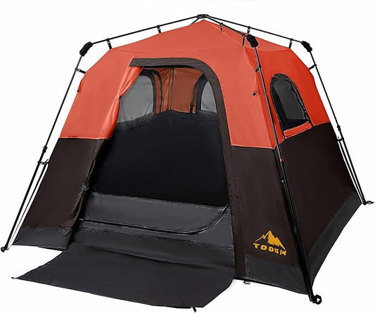 3/4 Person Camping Tent with 1 Door, 4 Windows, and Upgraded Ventilation– Instant Setup, Waterproof, 8'x 8'x 67''Oxford Fabric Floor Pop Up in 60 Seconds Includes Rainfly and Backpack