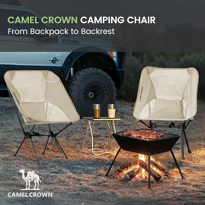 CAMEL CROWN Portable Camping Chair Lightweight Compact Folding Chair Mesh for Outdoor Camp Travel Beach Picnic Festival Hiking Backpacking White
