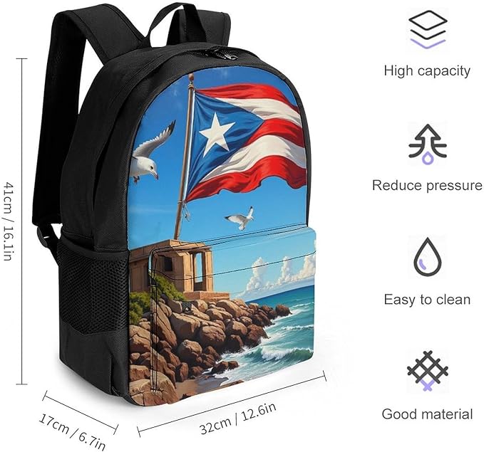 Lightweight Daypack Bookbag for Trekking Business Walking Cycling, Big Capacity Anti-Theft Multipurpose Carry On Bag, Puerto Rico Flag Business Computer Bag