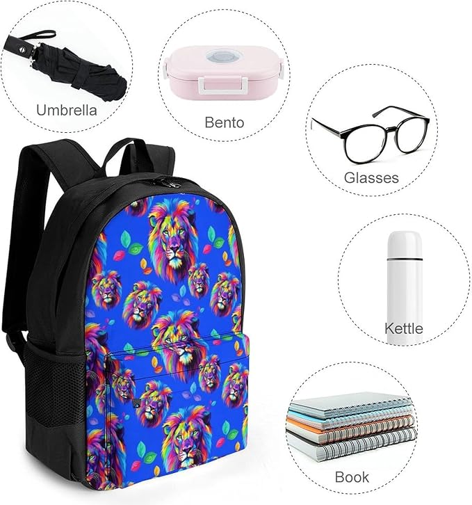 Polyester Daypack for Camping Travel Walking Cycling, Big Capacity Anti-Theft Multipurpose Bookbag, Watercolor King Lion Painting Art Camping Outdoor Backpack