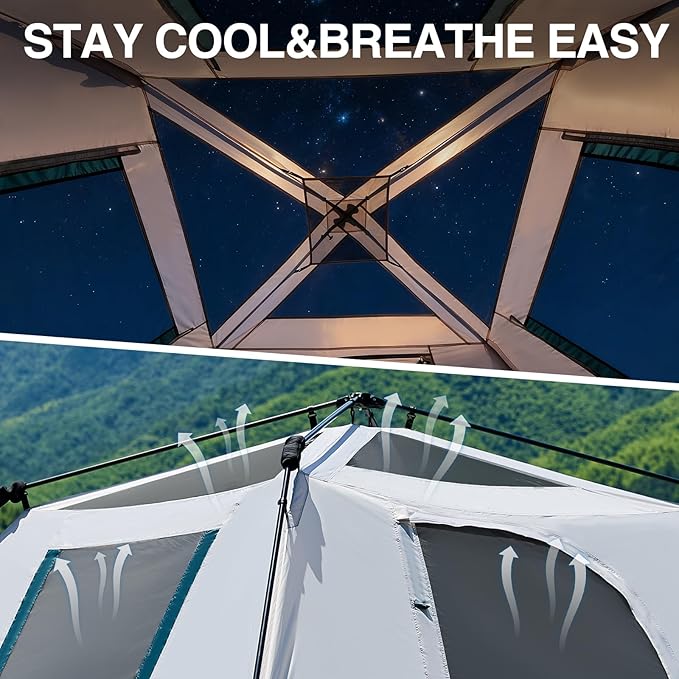 6 Person Instant Camping Tent with Rainfly, 60s Easy Setup Family Cabin Tent 10x9ft, 1200mm Waterproof & Skylight Ventilation, Portable Shelter for Outdoor Camping, Hiking, Backyard
