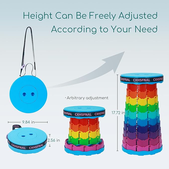 Upgraded Portable Foldable Stool,Folding Camp Stool,Lightweight Sturdy 400lbs Load Capacity Collapsible seat Height Adjustable for Fishing Hiking Picnic Hunting Party BBQ Indoor (Rainbow)