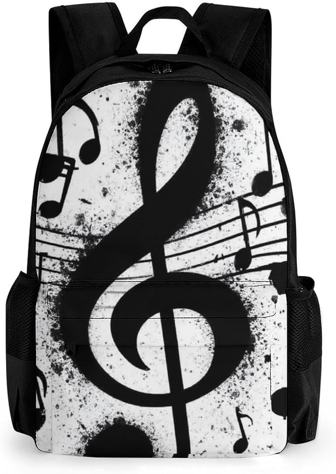 Lightweight Rucksacks for Camping Picnic Walking Cycling, Large Capacity Multipurpose Anti-Theft Carry On Bag, Gunge Black And White Music Notes Travel Hiking Camping Rucksack