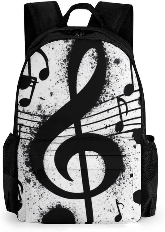 Lightweight Rucksacks for Camping Picnic Walking Cycling, Large Capacity Multipurpose Anti-Theft Carry On Bag, Gunge Black And White Music Notes Travel Hiking Camping Rucksack