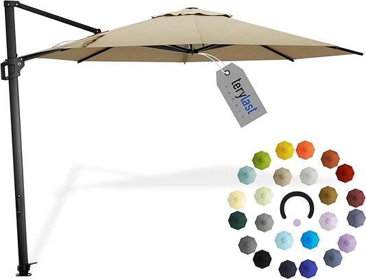 Midtown Umbrellas 10 Ft Outdoor Cantilever Patio Umbrella w/Terylast Chestnut Beige Fabric - Tilt 360° Offset Patio Umbrella, Deck Patio Umbrella, Backyard Umbrella & Garden Umbrella - Black Frame