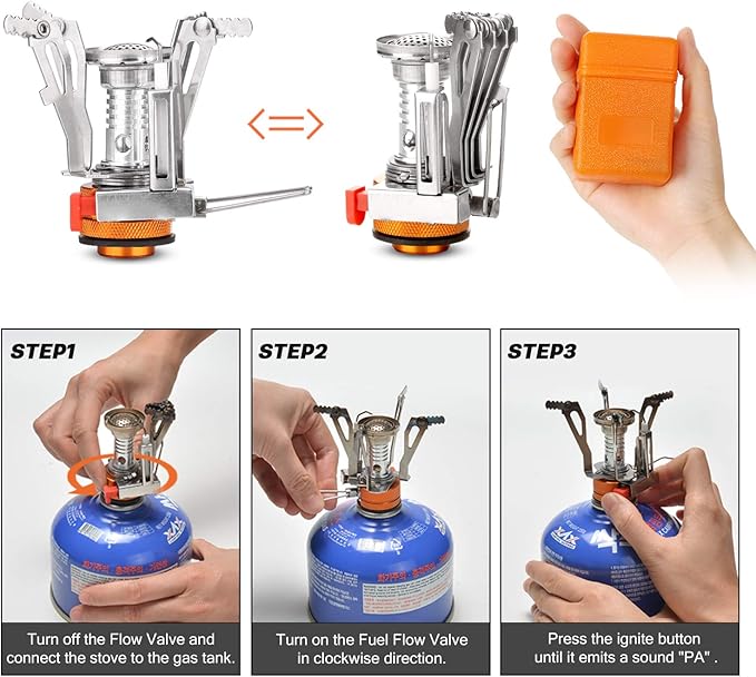 Odoland 16pcs Camping Cookware Set with Folding Camping Stove, Non-Stick Lightweight Pot Pan Kettle Set with Stainless Steel Cups Plates Forks Knives Spoons for Camping Backpacking Outdoor Picnic