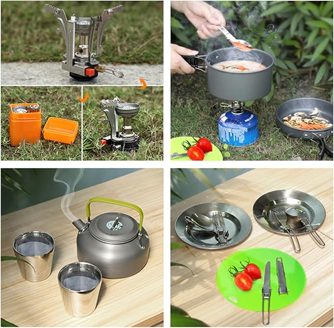 Pots and Pans Set Lixada Outdoor Camping Cookware Mess Kit Camping Cooking Set Tableware with Stove Spoon Fork Cutter for Camping Hiking Backpacking Picnic