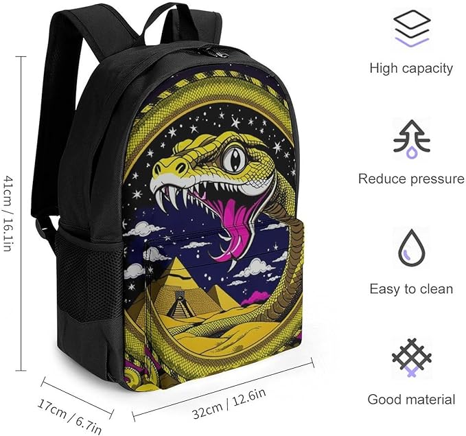 Supdreamc Lightweight Daypack for Camping Business Walking Cycling, Large Capacity Anti-Theft Multipurpose Bookbag, Egypt'S Mysterious Pyramids Golden Snake Art Gym Outdoor Hiking Backpack