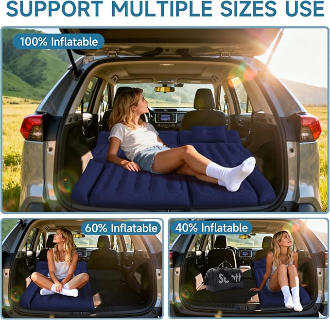 Inflatable SUV Air Mattress Bed Car Mattress for SUV, Double-Sided Flocking Travel Camping Bed Car Air Mattress, Car Sleeping Mattress Bed for Universal SUV with Air Pump & 2 Pillows