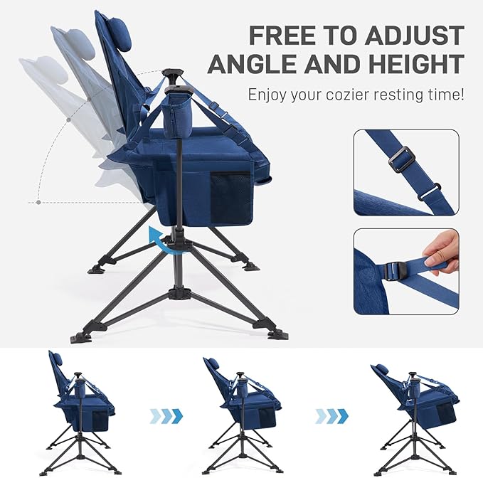 EVER ADVANCED Padded Hammock Camping Chair, Oversized Heavy Duty Swing Chair with Detachable Cup Holder, Portable Folding Rocking Camping Chair, Support Up to 400lbs