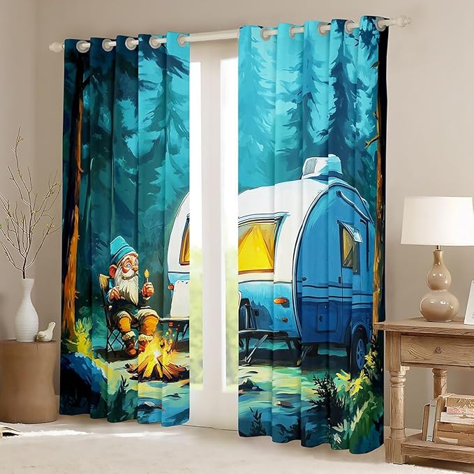 Erosebridal Gnome Window Drapes Cartoon RV Camper Blackout Curtains 42" Wx90 L Rustic Camping Adventure Curtains for Bedroom Living Room,Country Farmhouse Forest Window Treatments 2 Panels