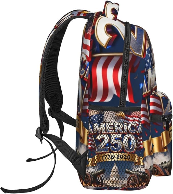 Polyester Daypack for Camping Travel Walking Cycling, Big Capacity Anti-Theft Multipurpose Bookbag, USA 250th Anniversary America Patriotic Art Camping Outdoor Backpack