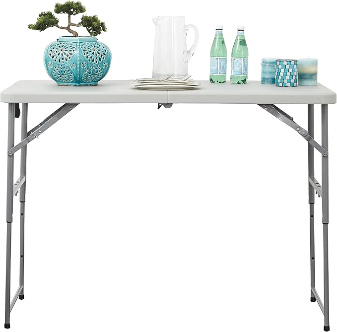 Office Star Resin Multipurpose Rectangle Table, 4-Feet Long, Height Adjustable, Center Folding Table, Light Gray