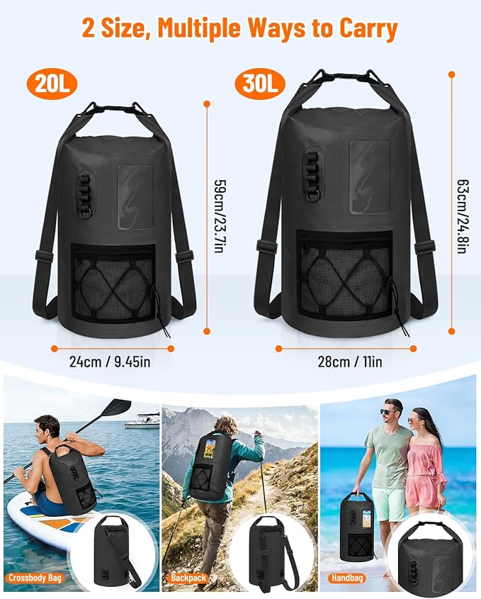 Waterproof Dry Bag, 20L/30L Roll Top Waterproof Backpack with Waterproof Phone Case, Heavy Duty Storage Bag for Women Men, for Travel, Kayaking, Boating, Rafting, Camping, Hiking & Beach