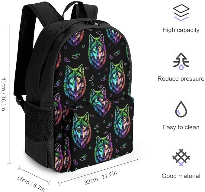 Chic Carry-On Dual Shoulder Bag for Sports and Picnics, Colorful Wolf, Camping Outdoor Backpack