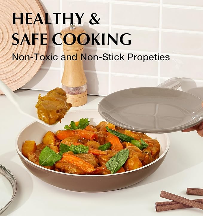 KOCH SYSTEME CS 8 Inch Nonstick Frying Pan Skillet, Ceramic Non Stick Frying Pans, Non Toxic Pans for Cooking, Induction Compatible Egg Pan, Free of PFOA & PTFE, Dishwasher & Oven Safe, Brown