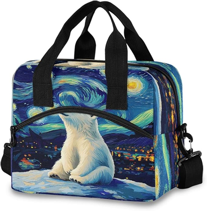 ALAZA Polar Bear Starry Sky Lunch Box for Men Women Adults Insulated Lunch Bag Cooler Bag with Adjustable Shoulder Strap for Work Picnic Travel