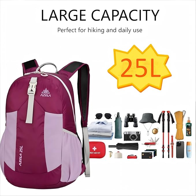 Lightweight Packable Backpack 25L Small Lightweight Backpack for Travel Hiking Daypack Foldable Daypack for Women Men Purple