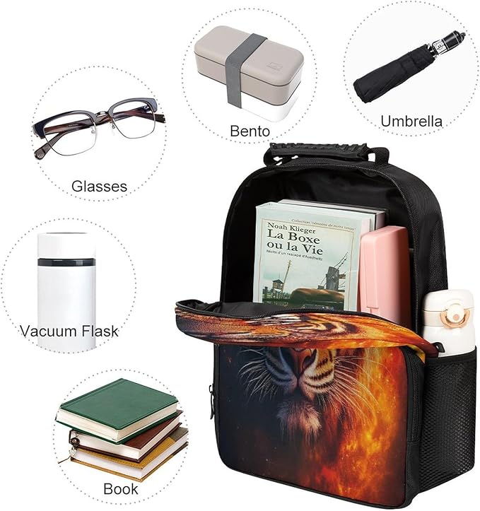Lightweight Rucksacks for Climbing Outdoors Walking Cycling, Large Capacity Anti-Theft Multipurpose Carry On Bag, Space Fire Flame Animal King Wild Angry Tiger Camping Outdoor Backpack