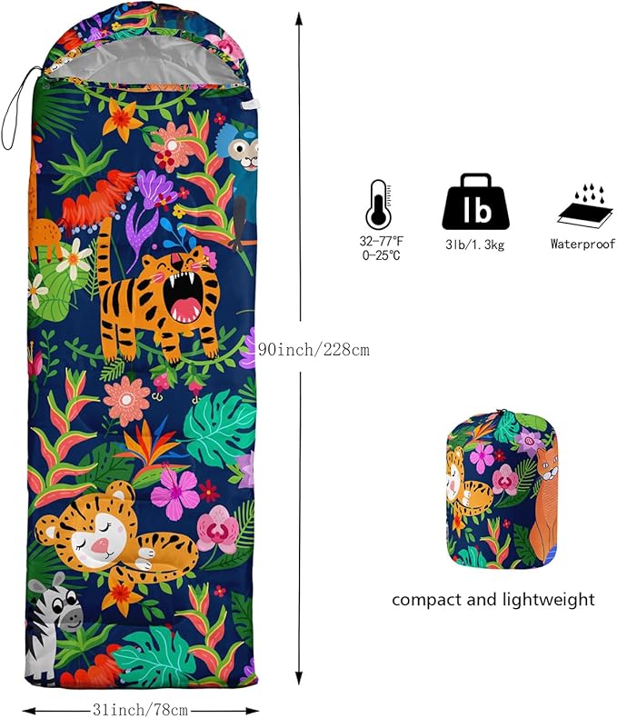 Sleeping Bags for Adults and Kids Camping Sleeping Bags for Girls and Boys Lightweight Waterproof Cold/Warm Sleeping Bag for 3 Season