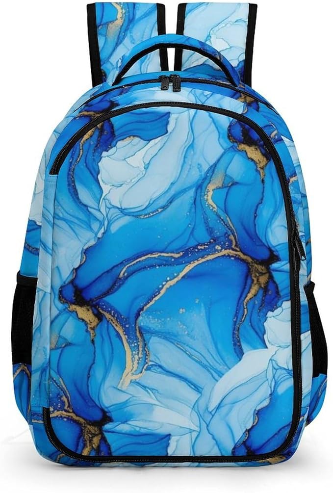 Carry On Anti Theft Laptop Backpack Trippy Tie Dye Blue, Large Sturdy Travel Bag with Multi Compartments for Business Weekender Hiking