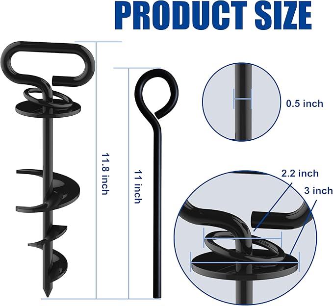Eurmax USA Heavy-Duty Dog Tie Out Stakes Easy Installation Yard Dog Leash Anchor Dog Stake for Outside Portable Camping Dog Ground Anchor Dog Anchor for Large Dogs,Trampoline,1-Pack(Black)