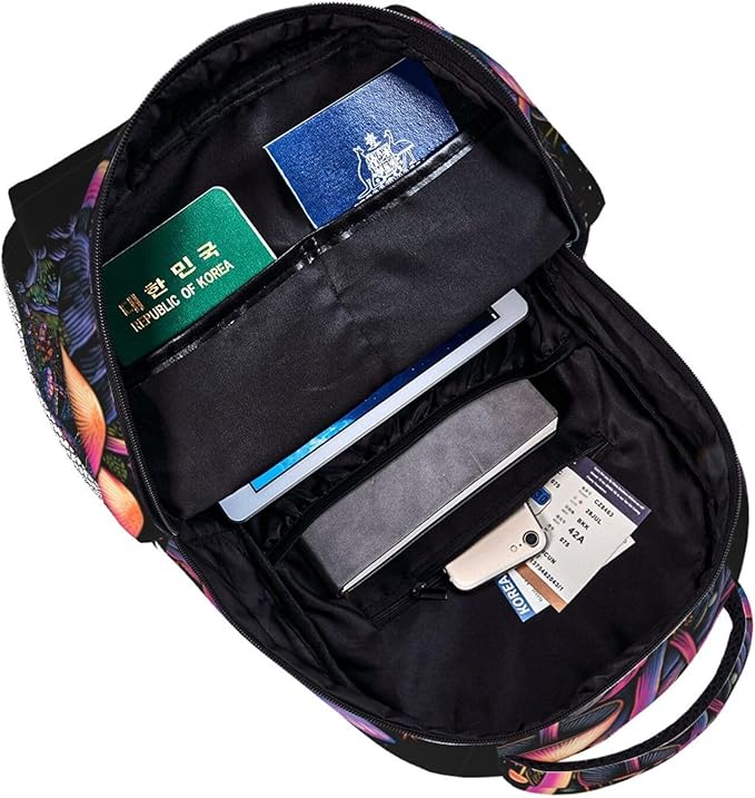Rucksacks Lightweight Multipurpose Anti-Theft Trippy Mushroom Art Shoulder Bag Big Capacity Laptop Book Bag Rucksack With Padded Straps