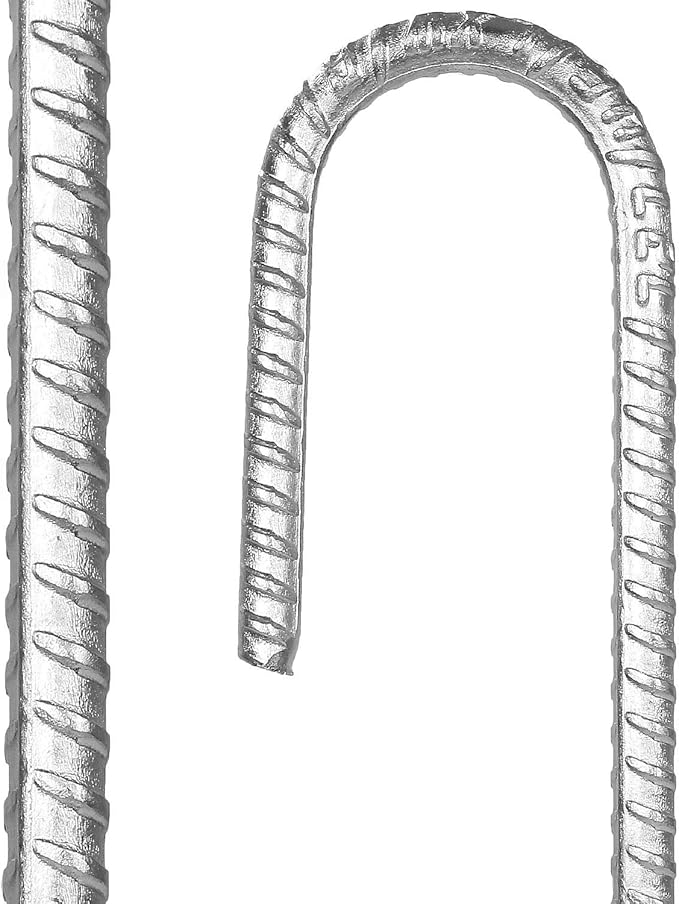 10 Pack 12”Galvanized Rebar Stakes J Hook, Heavy Duty J Hook Ground Anchors, Curved Steel Support Garden Stake with Chisel Point end for Fence Stakes, Canopies, Sheds, Swing Sets