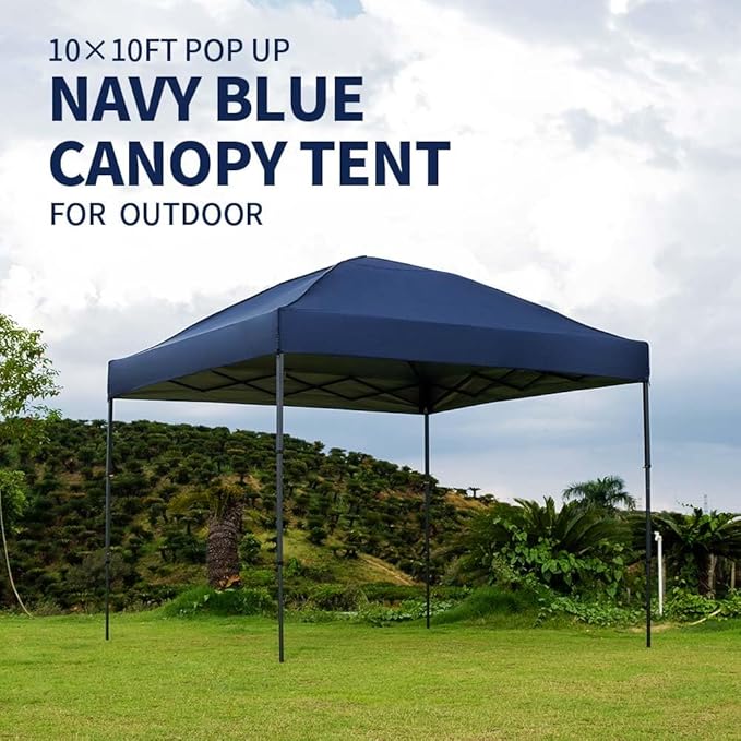 10x10 Pop Up Canopy Tent with 2 Sidewalls, Easy Up Canopy Outdoor Party Sun Shade Tent Portable Gazebo for Beach Camping Events with Carry Bag and 4 Sand Bags (Navy Blue)