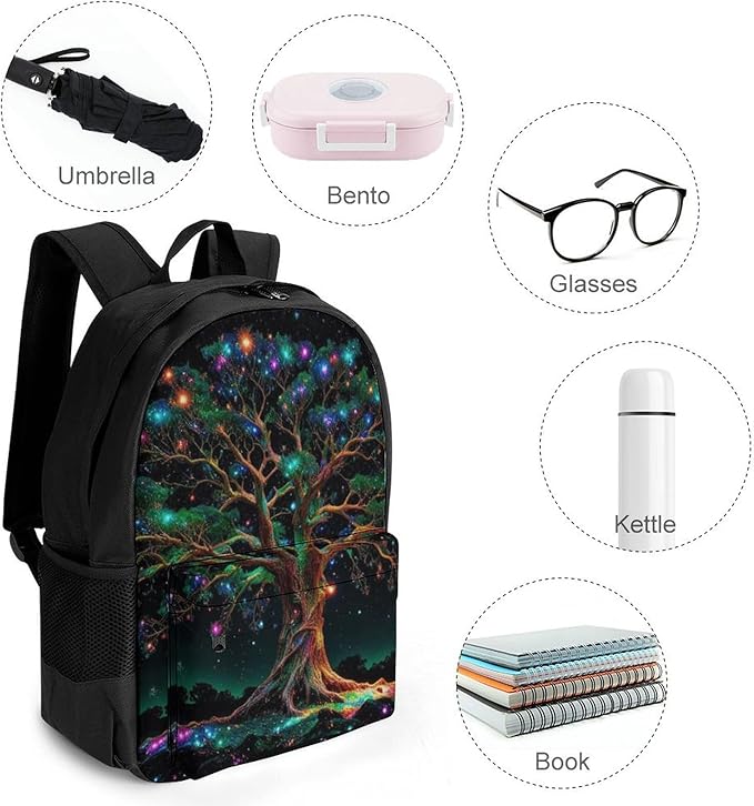 Daypack Backpack Polyester Multipurpose Anti-Theft Mystery Tree Of Life Fantasy Magic Art Shoulder Bag Big Capacity Gym Outdoor Hiking Backpack With Smooth Zippers