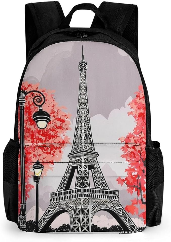 Supdreamc Daypack Backpack Polyester Anti-Theft Multipurpose Paris European City Landscape France Eiffel Tower Oil Art Bookbag Big Capacity Travel Hiking Camping Rucksack With Smooth Zippers